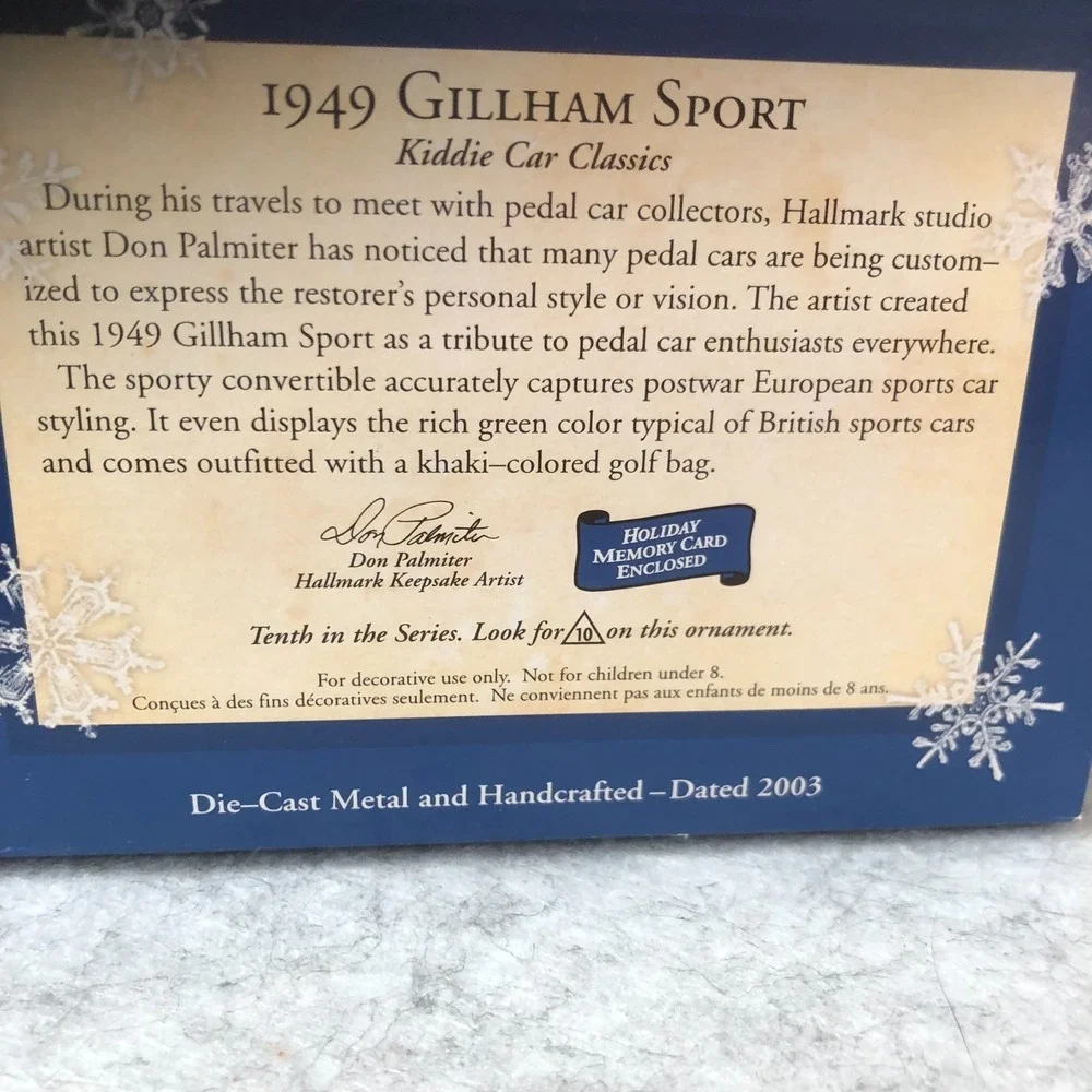 Hallmark Keepsake 1949 Gillham Sport Kiddie Car Classics Ornament NEW IN BOX #10